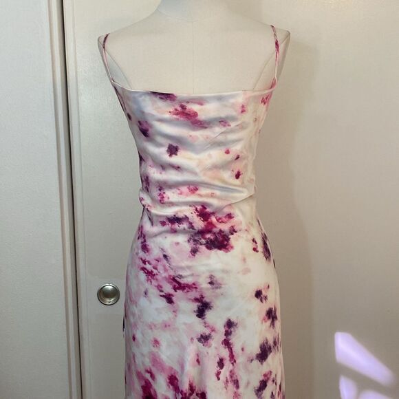 Bardot Cream & Purple Cowl Neck Satin Midi Slip Dress Size 8 - Picture 3 of 12